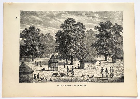Discover VILLAGE in ANGOLA - 1894 Antique Print - Black & White Engraving - Wall Hanging, Home Decor