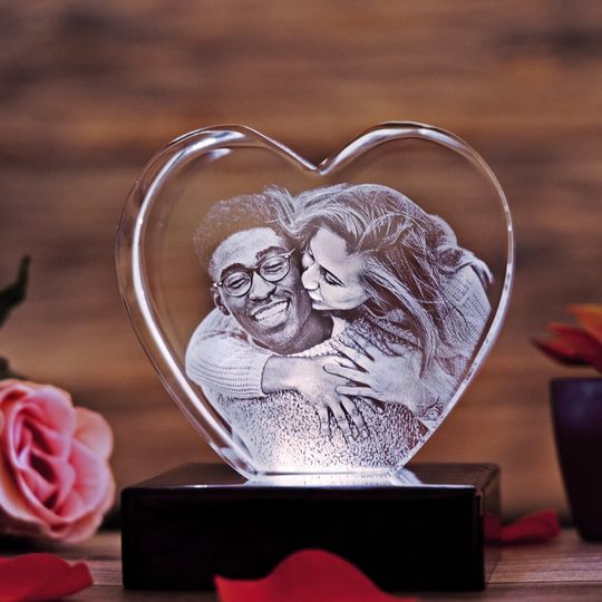 Discover 3D Laser Gifts Personalized Valentine's Day, Unique Anniversary Portrait, Custom Engraved Laser Etched Picture | 3D Photo Crystal Heart