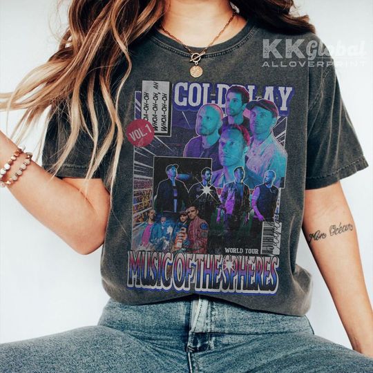 Discover Cold Play Comic Shirt, 90S Vintage Merch Book Art Material Music Of The Spheres World Tour 2023