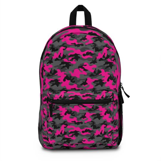Discover Hot Pink Black Camo Backpack, Camouflage Book Bag