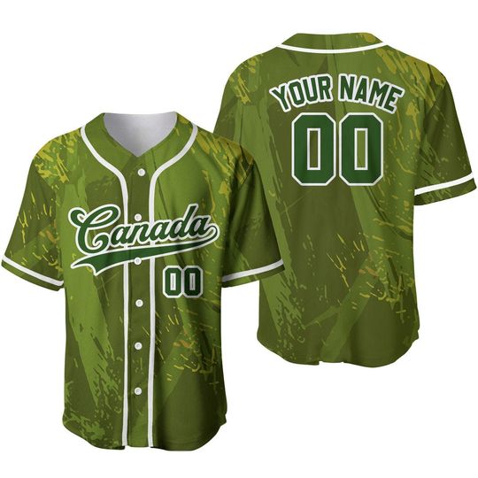 Discover Custom Canada Camouflage Green White Baseball Jersey, Personalized Team Name