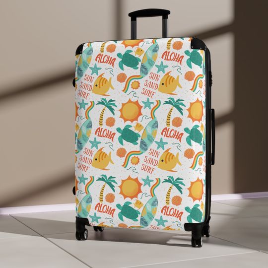 Discover Surf, Beach, and Ocean Print Suitcase, Summer Vacation Rolling Luggage