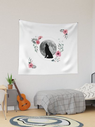 Discover Wolf with flowers | Tapestry