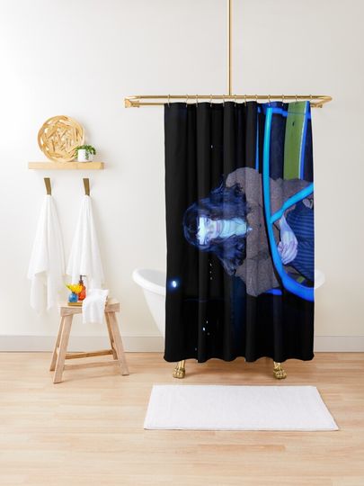 Discover Dark Hair Girl At The Night Carousel | Shower Curtain