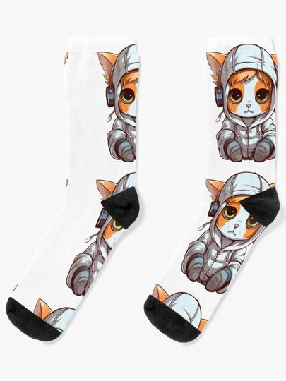 Discover Kitty Wearing a Hoodie &amp; Headphones | Socks