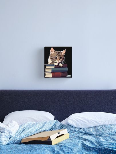 Discover Cute Cat Chilling on The Books Vector Art 5 | Canvas Print
