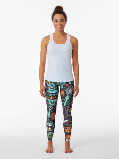 Discover xNightmare Frights: Seamless Halloween Horror Patterns | Leggings