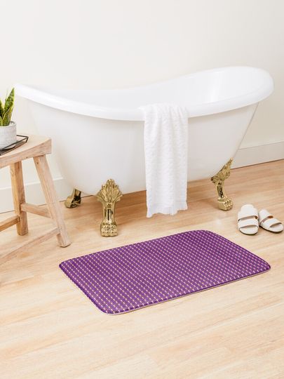 Discover Yellow exclamation mark on purple crisscross | Bath Mat