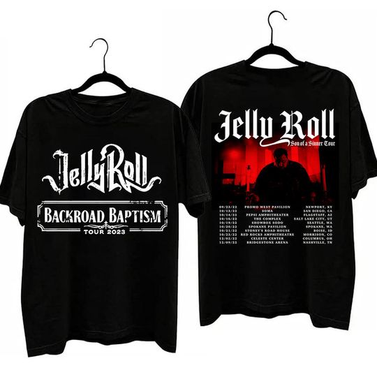 Discover Vintage Jelly Roll 2023 Tour Shirt, Jelly Roll Backroad Baptism 2023 Tour Shirt