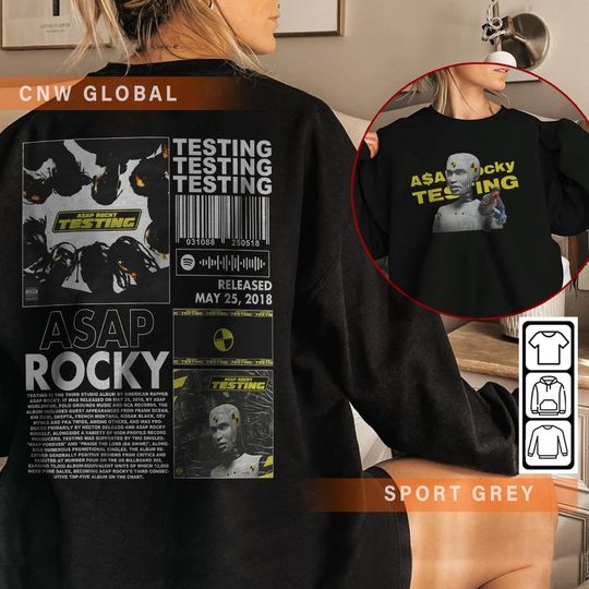 Discover ASAP Rocky Rap Sweatshirt 2Side, Testing Album 90s Y2K Merch Vintage Hiphop DK