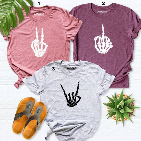 Discover Skeleton Hand Shirt, Funny Skeleton Shirt, Matching Friend Rock Roll Shirt