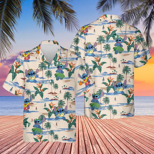 Discover Funny Blue Monster Hawaiian Shirt, Unisex Alien Summer Shirt, Summer Vacation Aloha Shirt, Tropical Alien Button Shirt