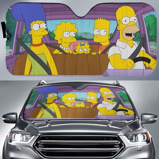 Discover Iconic Yellow Family Car Sunshade, Animated Sitcom Series Auto Sunshade