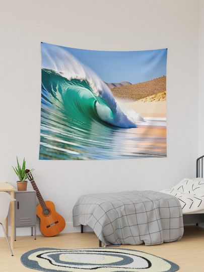 Discover Surfing wave breaking on beach. | Tapestry