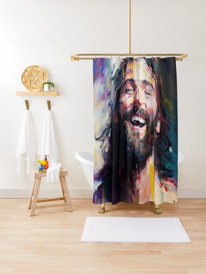 Discover JESUS Celestial laughter | Shower Curtain