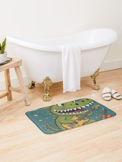 Discover happy crocodile guitarist | Bath Mat