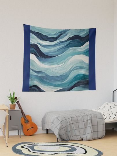 Discover Wonderful ocean-blue sea waves pattern | Tapestry