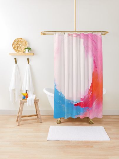 Discover Waves - Blue and Pink Modern Abstract | Shower Curtain