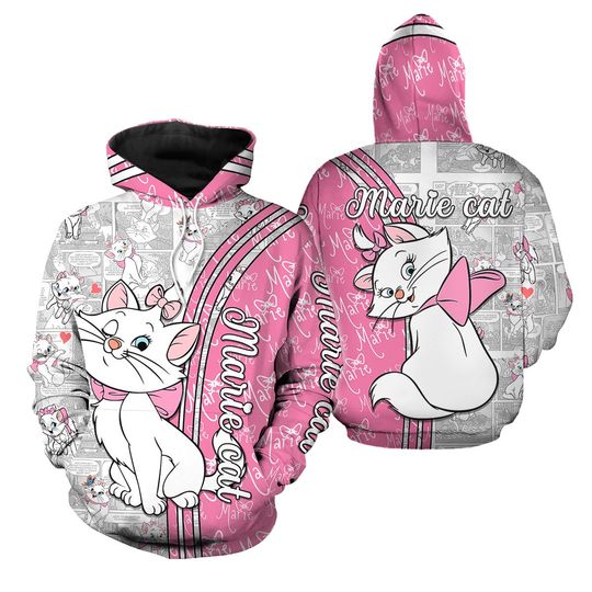 Discover Cute Lady Cat Hoodie, Pink Cat 3D Printed Hoodie