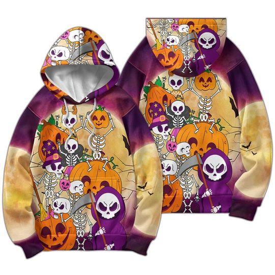 Discover Groovy Halloween Skull Pumpkin 3D Hoodie, Halloween Hippe Style Hoodie
