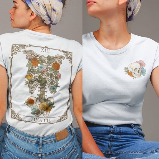 Discover Death Tarot Card Shirt, Aesthetic Witchy Clothes, Botanical Skeleton Shirt