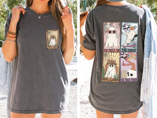 Discover Ghost Tarot Cards Vintage T Shirt, Two-Sided Halloween Shirt