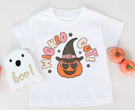 Discover Wicked Cute Halloween Shirt, Toddler Baby Halloween costume shirt, Trick or treat shirt, Pumpkin Halloween Gift, Girl Boy Halloween Tee