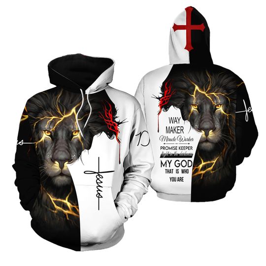 Discover Jesus Christ Lion Way Maker Miracle Worker 3D Pullover Hoodie