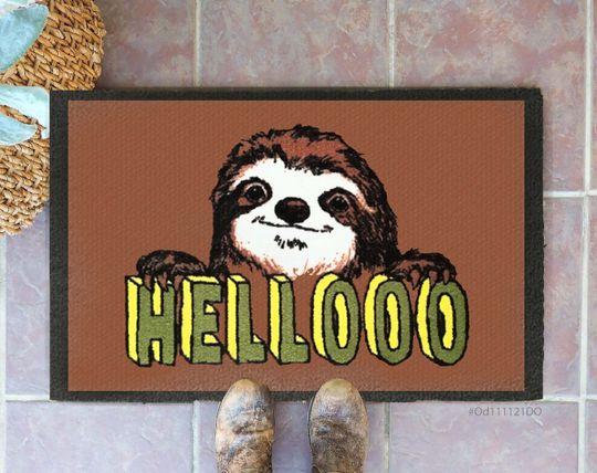 Discover Personalized Hello Sloth Wild Animal Welcome Doormat