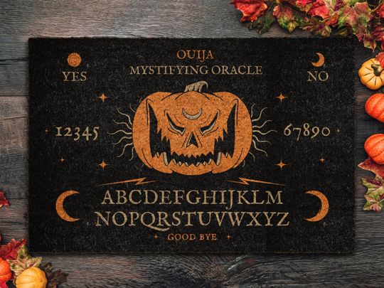 Discover Halloween Pumpkin Ouija Board Coir Door Mat, Welcome Pumpkin Spice Halloween Witchy Doormat