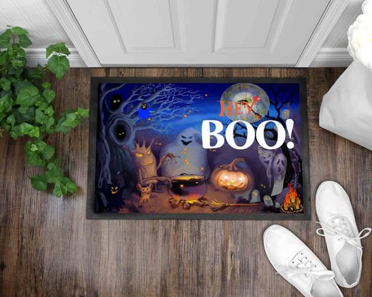 Discover Hey Boo Halloween Door Mat, Halloween Welcome Mat