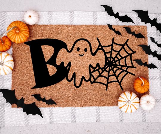 Discover Boo Halloween Doormat | Ghost Doormat | Spider Web | Halloween Doormat