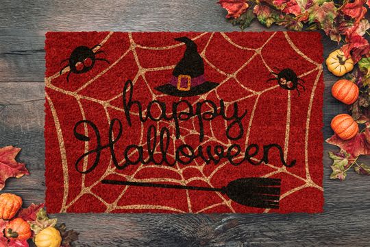 Discover Halloween Happy Halloween Spider Web, Coir Door Mat, Welcome Mat