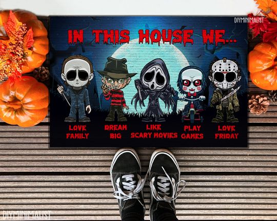 Discover In This House We Love Family Dream Big Love Friday Doormat, Horror Film Doormat, Horror Movie Halloween Doormat