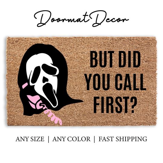 Discover Scream Mask Ghost Face Doormat, No You Hang Up First, But Did You Call First Welcome Mat Rug