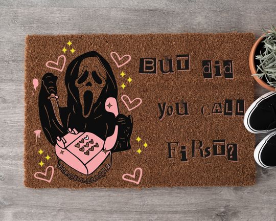 Discover Scream Movie But did you call me? Scream Halloween Door Mat ; Cute Ghost Face Door mat; Halloween Spooky