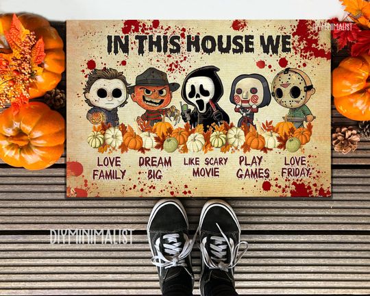 Discover In This House We Love Family Dream Big Love Friday Doormat, Horror Movie Halloween Doormat
