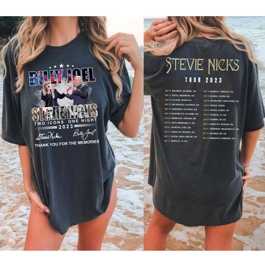 Discover 2023 Billy Joel Stevie Nick Two Icons One Night Shirt, Billy Joel Stevie Nick Signatures Shirt