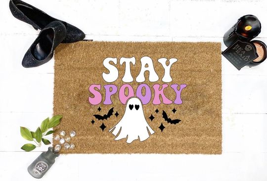 Discover Stay Spooky Ghost doormat | Halloween Porch decor | Cute ghost Halloween decor | Cute Halloween doormat