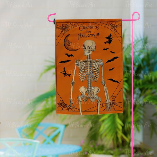 Discover Greetings For Halloween Garden Flag, Skelaton Halloween Flag
