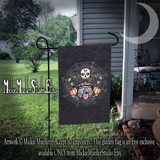 Discover Samhain, Shadowcraft Version, Skull and Cauldron Garden Flag