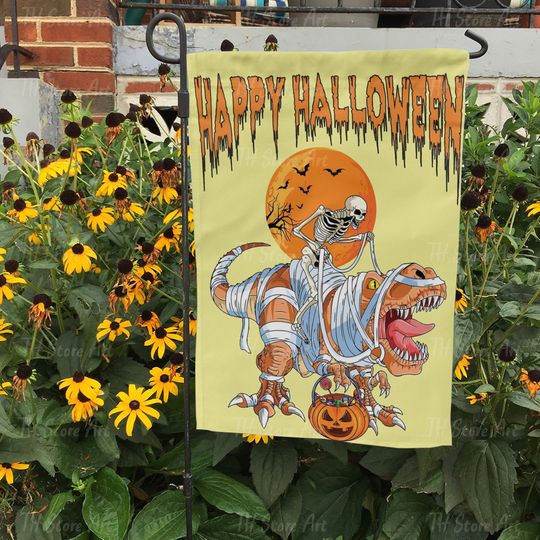 Discover Happy Halloween Dinosaur Garden Flag, Dinosaur Halloween Garden Flag