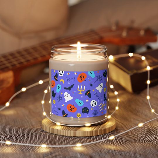 Discover Halloween Decor Gift, Purple Halloween pattern Scented Soy Candle