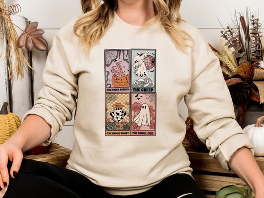 Discover Ghost Tarot Card Sweatshirt, Halloween Tarot Card Spooky Season Sweatshirt