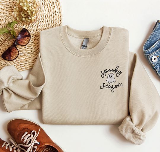 Discover Embroidered Spooky Season Sweatshirt Spooky Season Sweatshirt