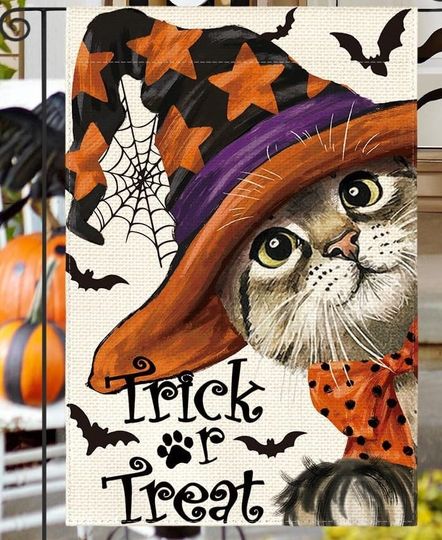 Discover Halloween Witch Hat Cat Garden Flag