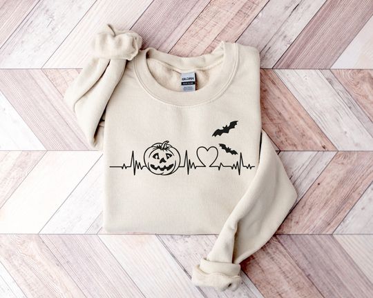 Discover Pumpkin Sweatshirt, Halloween Sweatshirt, Heartbeat Pumpkin Sweatshirt