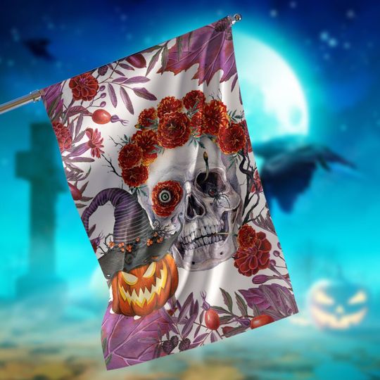 Discover Skull Spooky Pumpkin Garden Flag