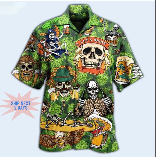 Discover Beer It's Beer Time Skull Edition 3D Hawaiian Shirt