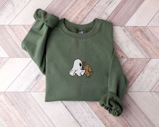 Discover Embroidered Ghost Dog Shirt, Halloween Sweatshirt, Ghost Dogs Sweatshirt, 2023 Happy Halloween